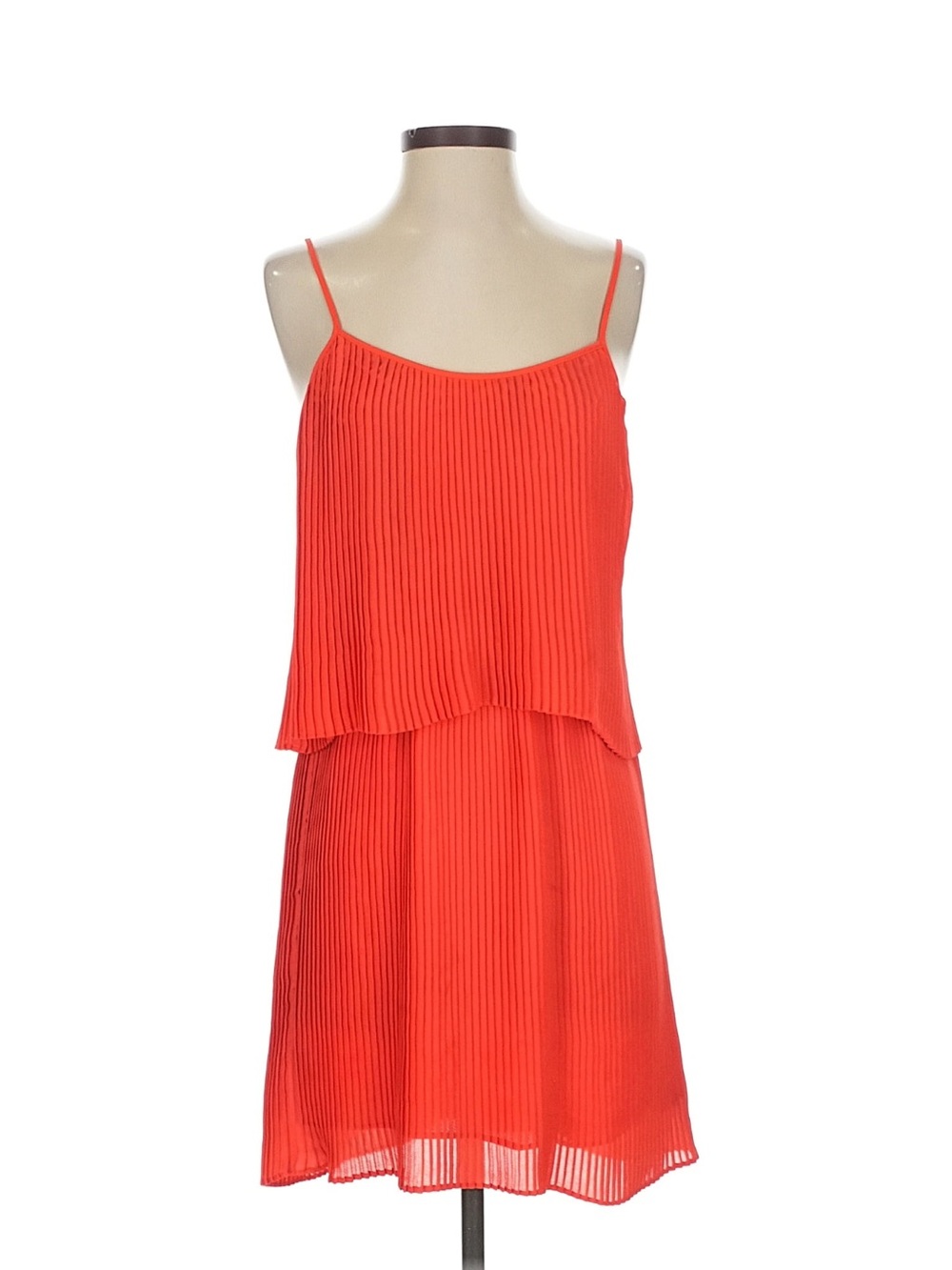 Parker Red Pleated Spaghetti-Strap Layered Dress size small